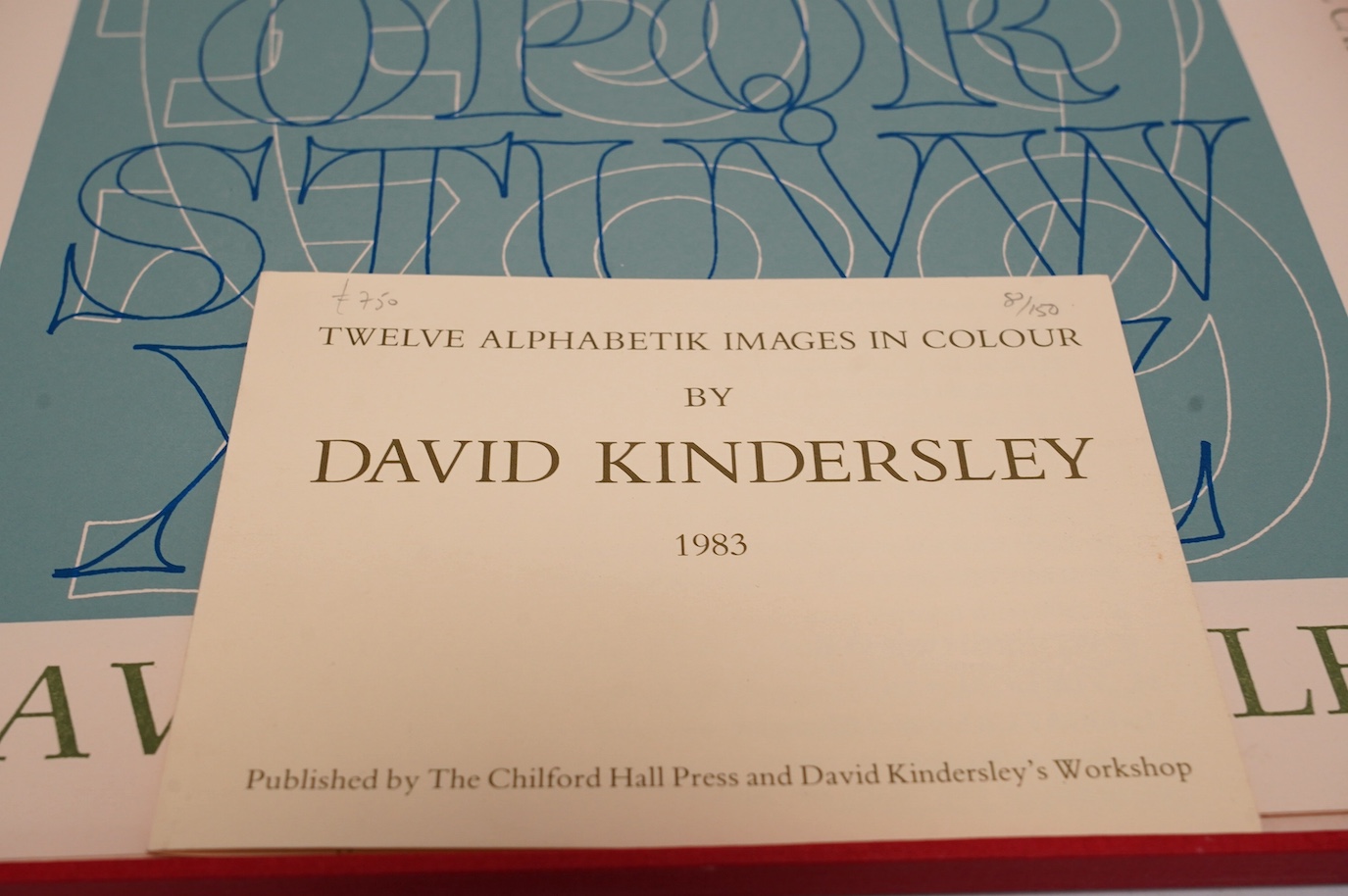 David Kindersley (1915-1995), folio of twelve alphabetik images in colour, 1983, limited edition 8/150, published by the Chilford Hall Press and David Kindersley's Workshop, 45 x 35cm, unframed. Condition - good